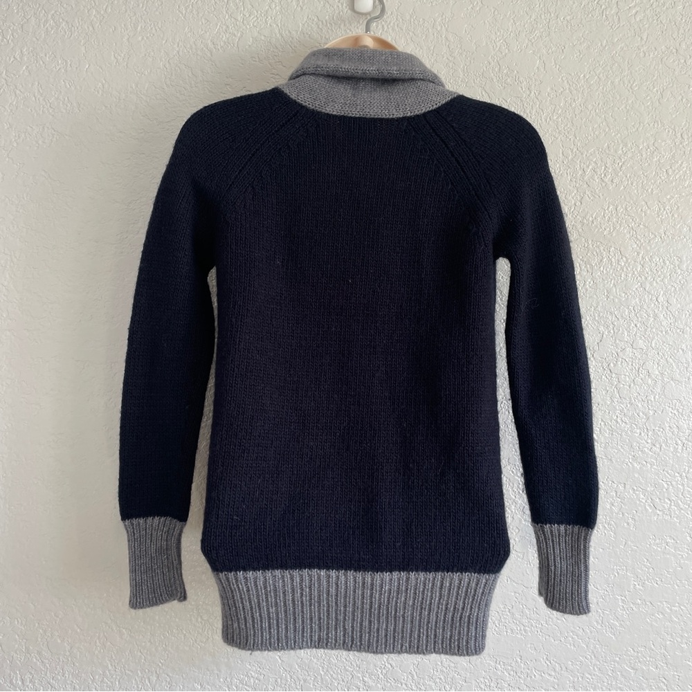 J. Crew Women's Wool Mohair Gray Navy Blue Cardigan Grandpa Sweater XXS Cowl - Picture 2 of 4